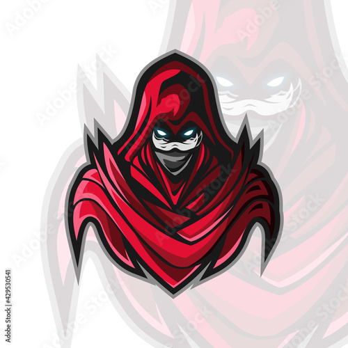 Assassin Reaper Mascot Gaming with red robe Esport Logo Illustration Template