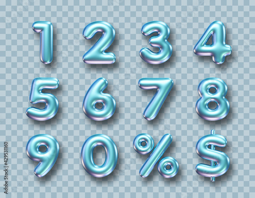 Blue metallic three dimensional numbers isolated on transparent background