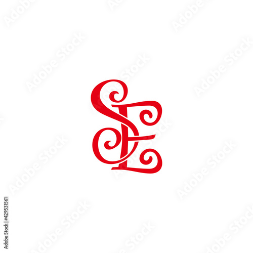 letter se linked red ribbon logo vector