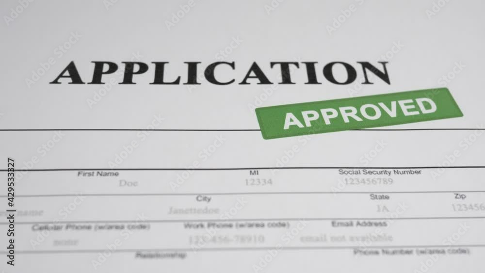 Application Approved Stamped Document Closeup Application Approved Stamped Document Closeup