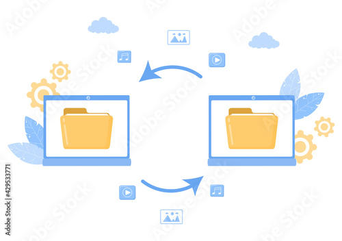 Cloud Backup Storage illustration of Computer System For Information Sharing, Hosting, Saving, Copying File, Server, and Data Center