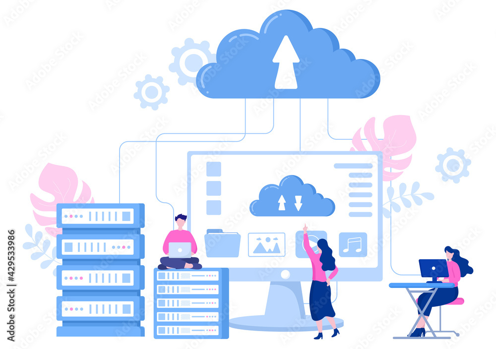 Cloud Data Storage Hosting Research Illustration For Information Database Statistics And Search Analysis Cloud Data Storage Hosting Research Illustration For Information Database Statistics And Search Analysis