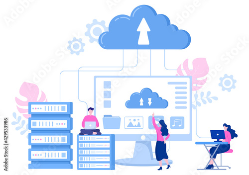 Cloud Data Storage Hosting Research Illustration For Information Database Statistics And Search Analysis