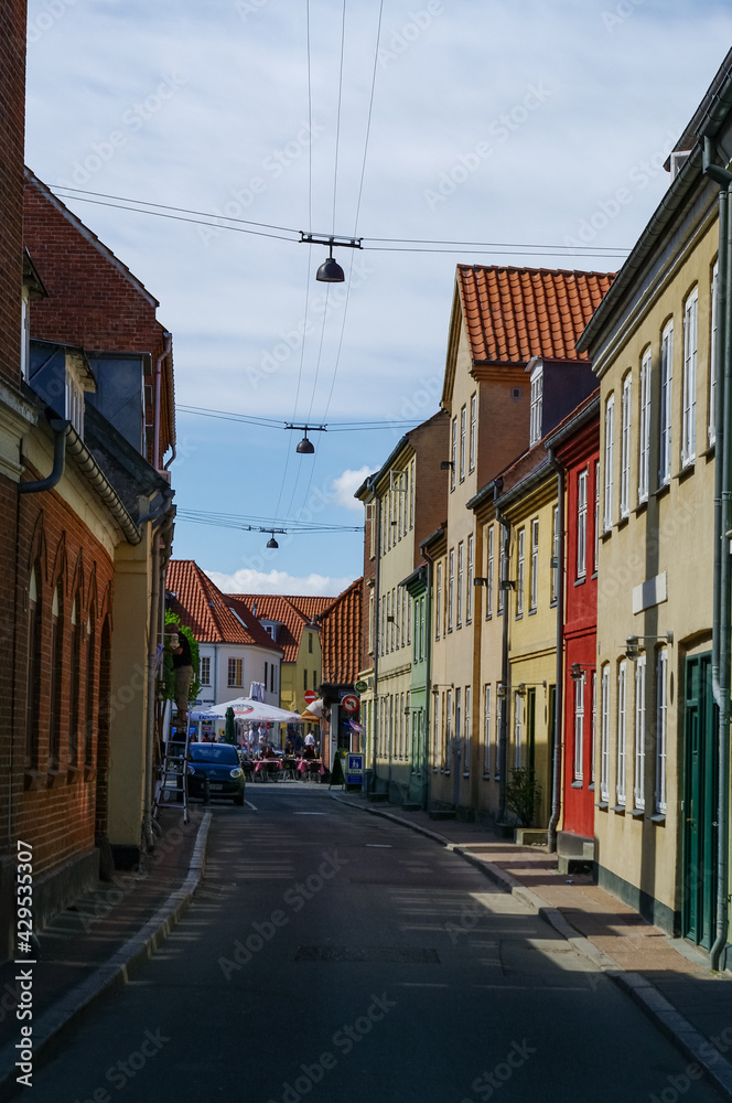  Old houses in Helsingor historic city. Denmark