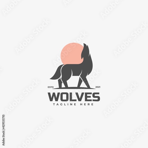 Vector Logo Illustration Wolves Silhouette Style.