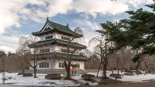 Wallpaper Mural Slow panning timelapse over famous Hirosaki Japanese castle with fast moving clouds in Japan Torontodigital.ca