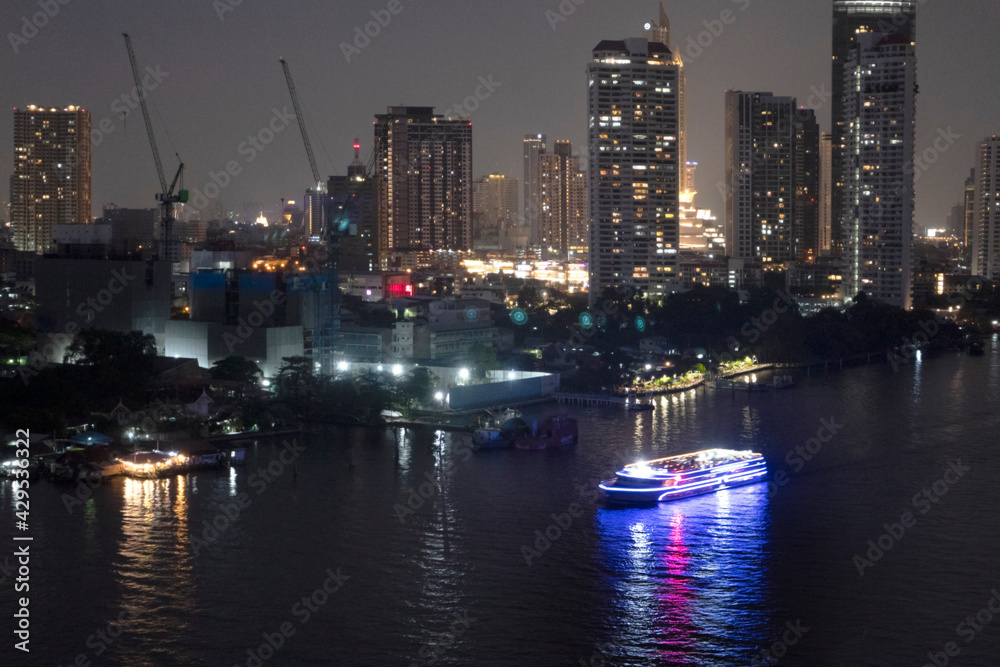 The river cruise dinner service at the Chao Phraya River in Bangkok, Thailand.