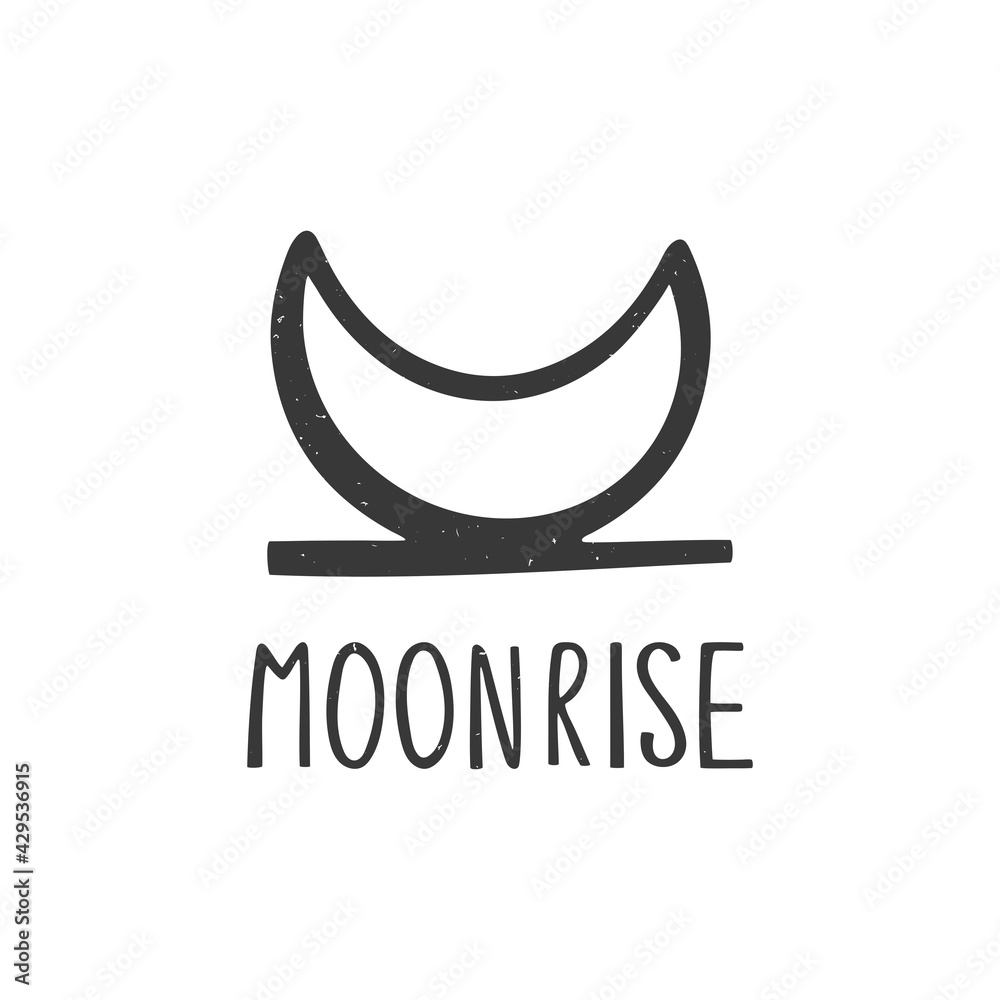 Ancient astrological symbol of moonrise. Minimalistic caption icon isolated on a white background. Vector shabby hand drawn illustration Ancient astrological symbol of moonrise. Minimalistic caption icon isolated on a white background. Vector shabby hand drawn illustration
