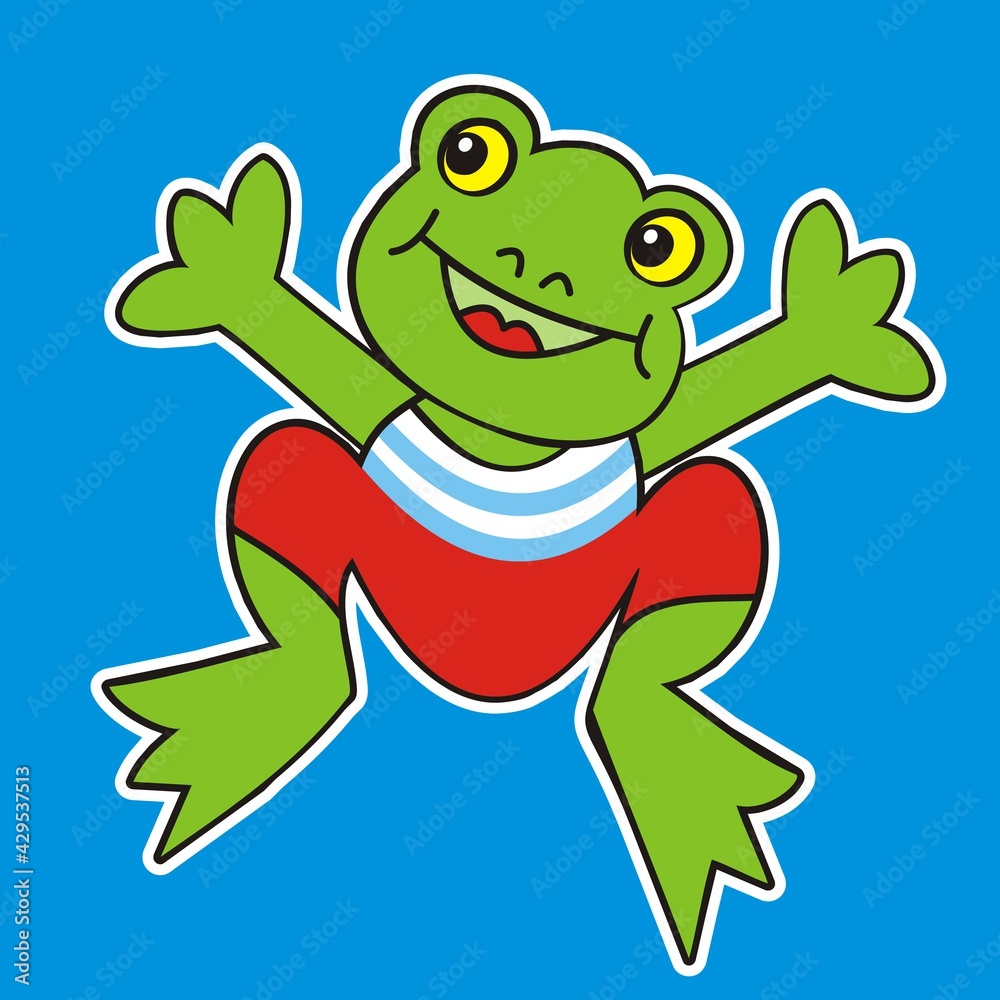frog, smile face, vector illustration on blue background