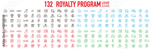 Royalty program line icon set. Included icons as member, VIP, exclusive, diamond, badge, high level and more.