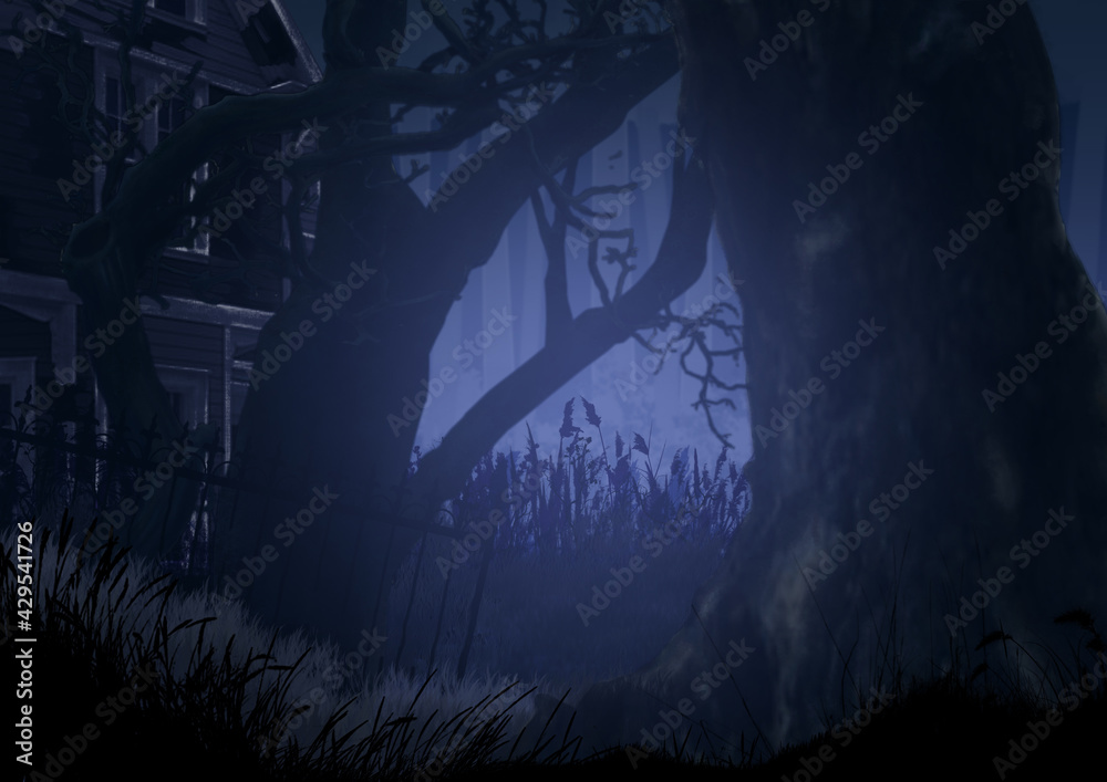 闇夜の森の中の家のイラスト Stock Illustration Adobe Stock