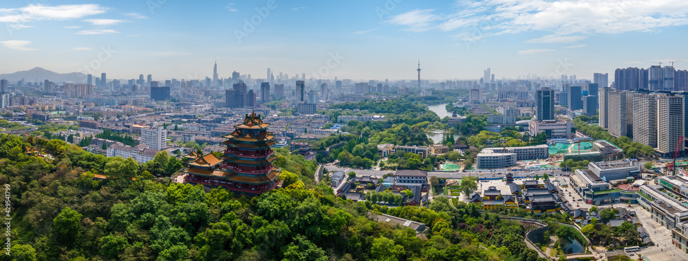 Aerial photography of Yuejiang Tower, a famous ancient building in Nanjing