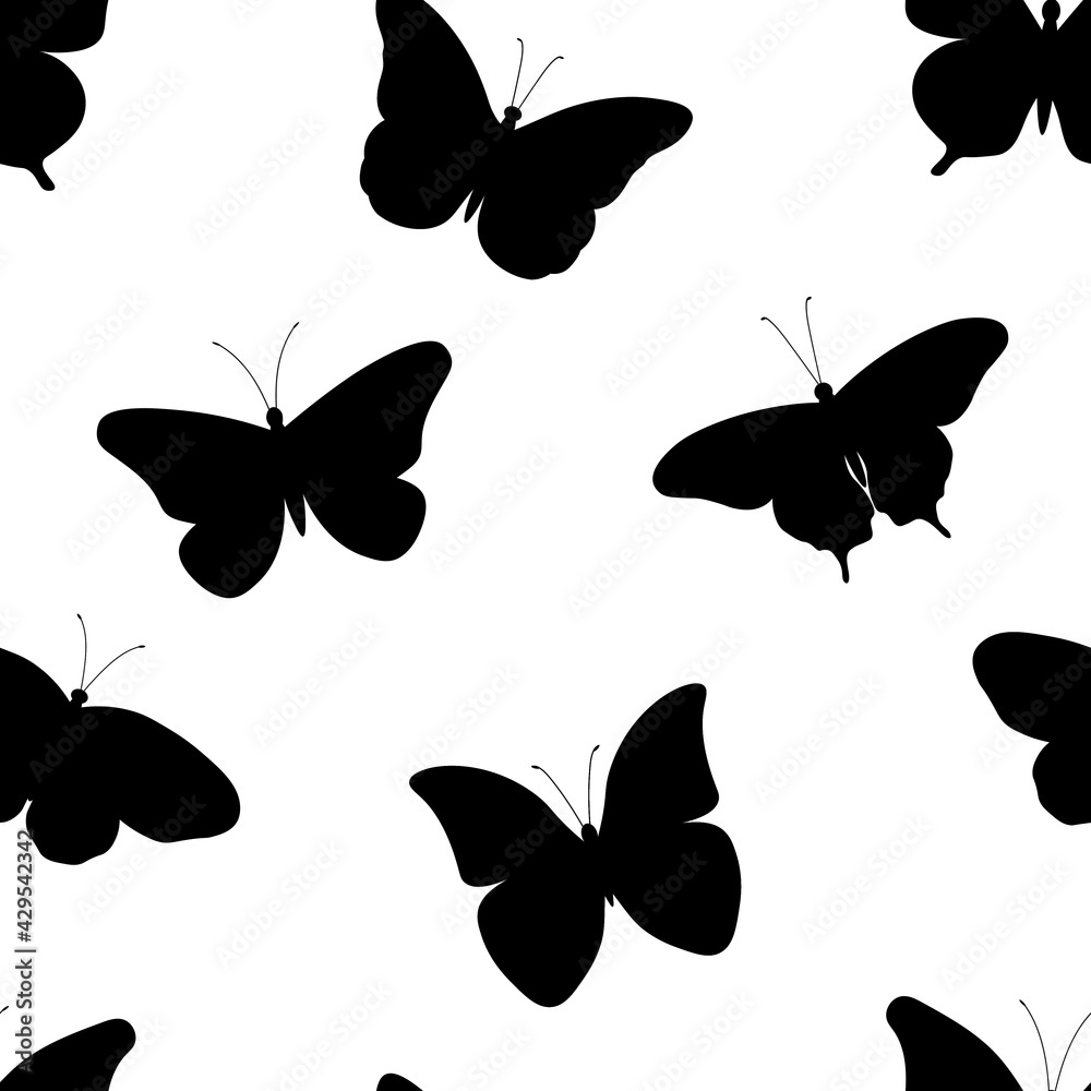 Seamless pattern butterflies silhouettes vector illustration