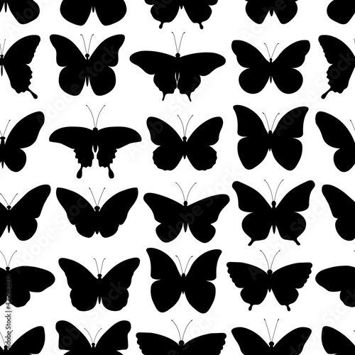 Seamless pattern butterflies silhouettes vector illustration