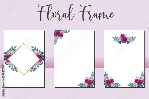 Wedding invitation frame set  floral watercolor hand drawn Rose and Lily Flower design Invitation Card Template