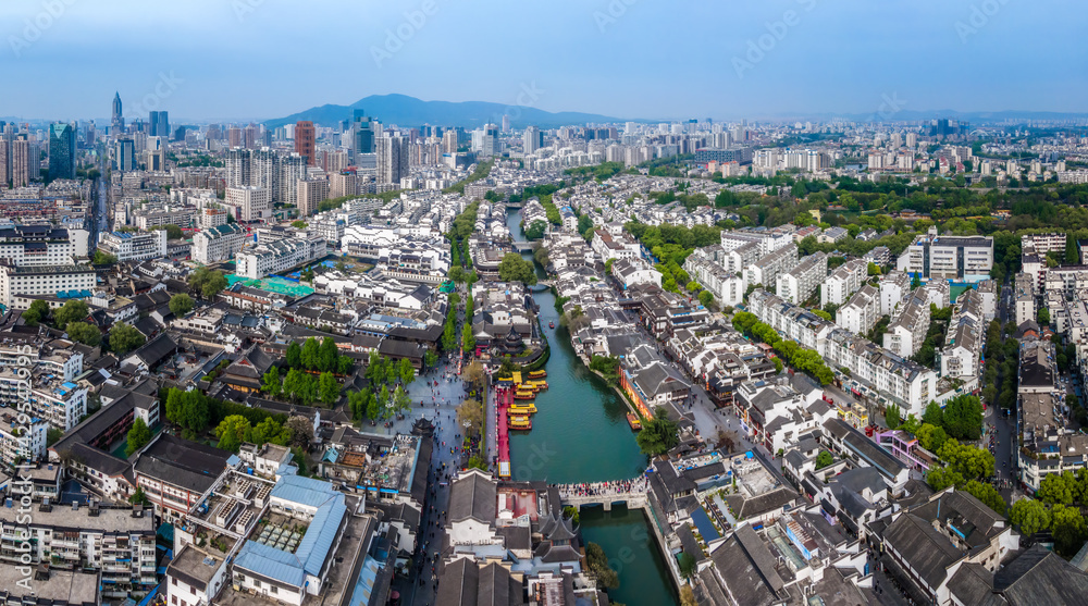 Obraz premium Aerial photography of the ancient architectural landscape of the Qinhuai River in Nanjing
