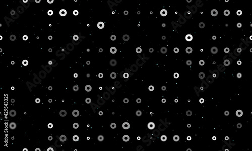Seamless background pattern of evenly spaced white record media symbols of different sizes and opacity. Vector illustration on black background with stars