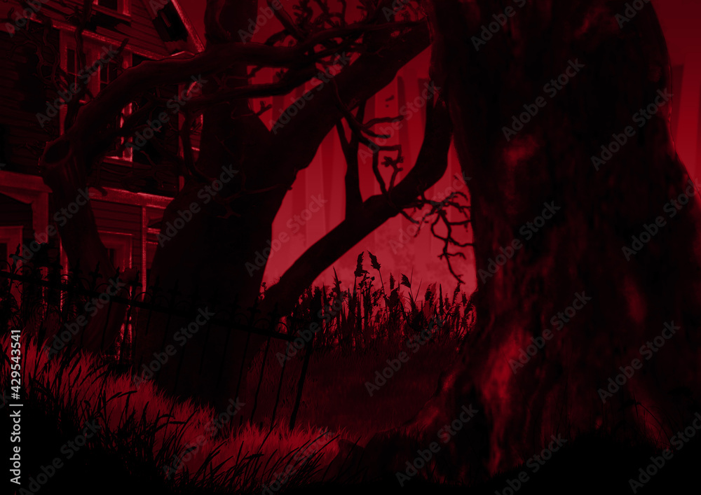 闇夜の森の中の家の赤いイラスト Stock Illustration Adobe Stock 闇夜の森の中の家の赤いイラスト Stock Illustration Adobe Stock