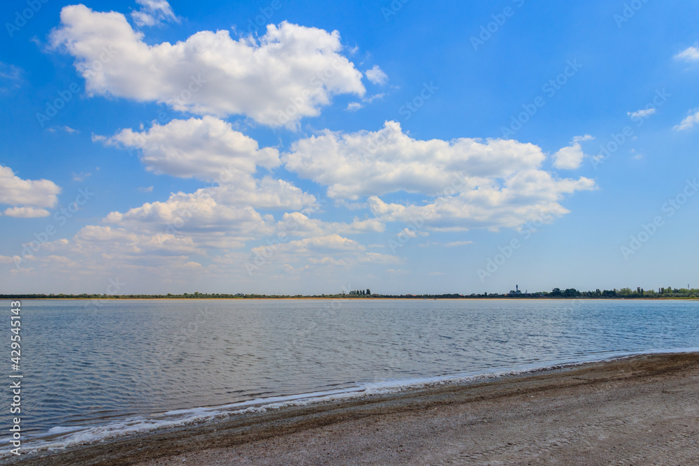 View of a salt Ustrichnnoe (oyster) lake in Kherson region, Ukraine View of a salt Ustrichnnoe (oyster) lake in Kherson region, Ukraine