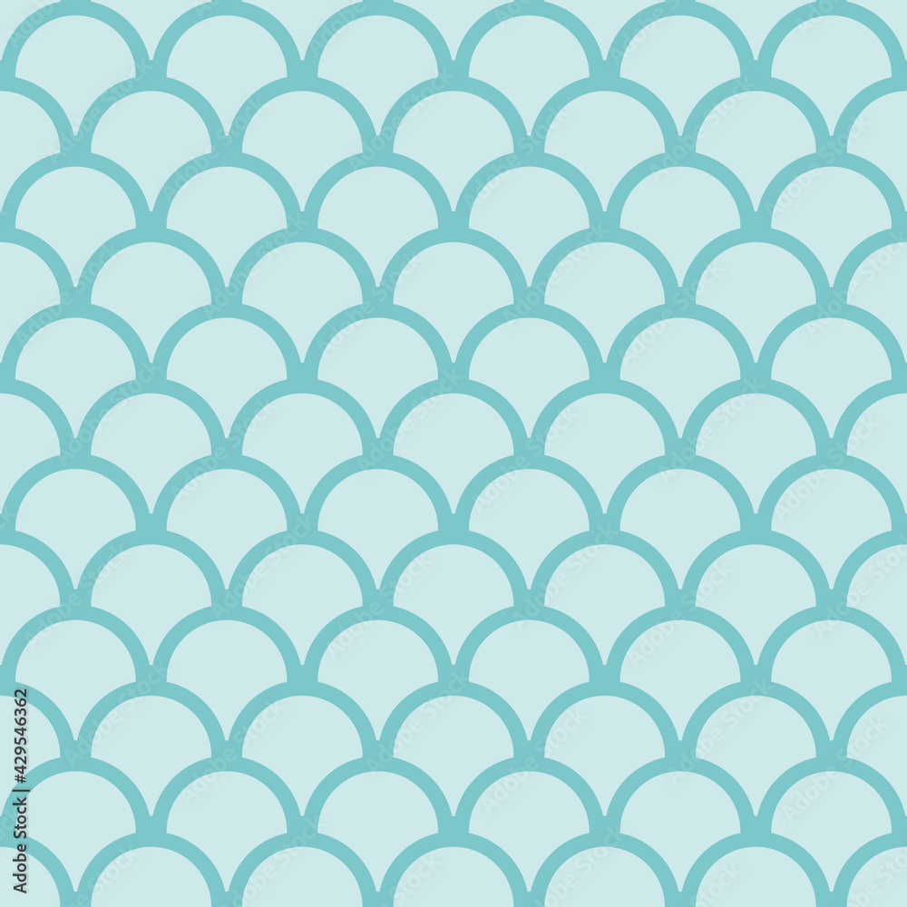 Seamless blue and green fish scales skin pattern. Squama texture. Japanese traditional mermaid ornament.