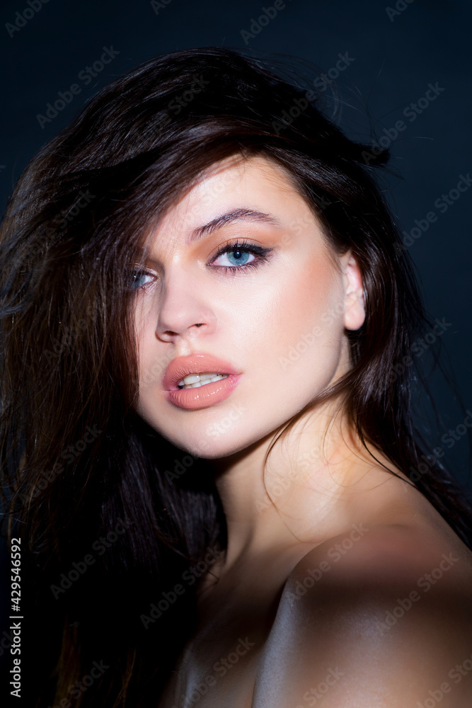 Beauty portrait. Sensual woman with perfect skin and makeup. Sensuality and passion. Skincare makeup cosmetics. Beauty portrait. Sensual woman with perfect skin and makeup. Sensuality and passion. Skincare makeup cosmetics.