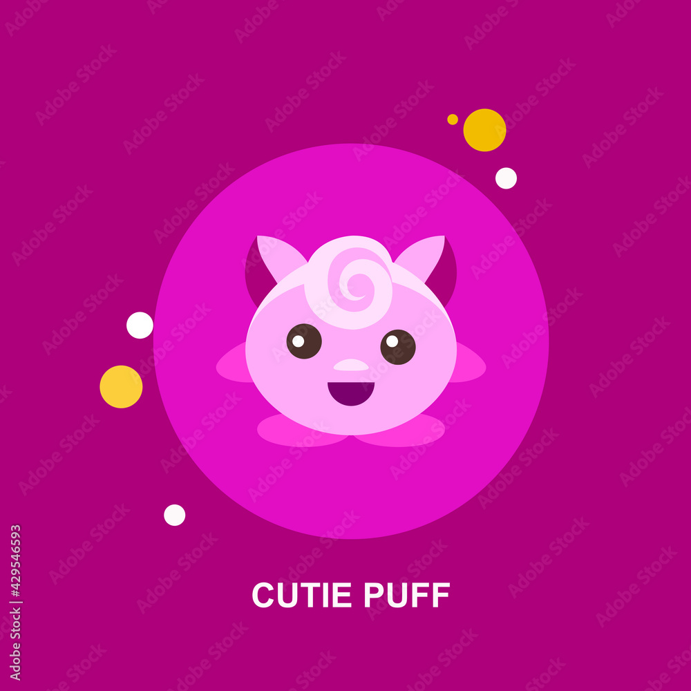 cute puff pink doll with curling hair standing front view flat concept design cute puff pink doll with curling hair standing front view flat concept design