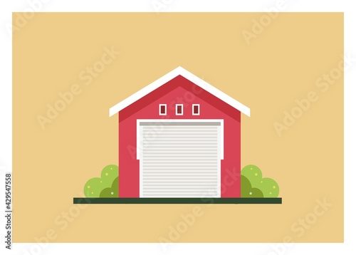 Closed garage building. Simple flat illustration.