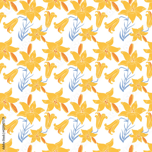 Seamless pattern with blooming lilies. Print for textiles, background for your design. EPS 10.