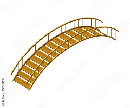 Curved Arch Wooden Bridge with Balustrade Railing Vector Illustration © Happypictures