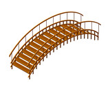 Curved Arch Wooden Bridge with Balustrade Railing Vector Illustration