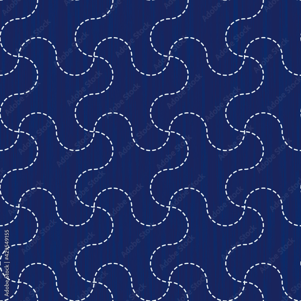 Sashiko pattern. Vector seamless embroidery Japanese traditional art.