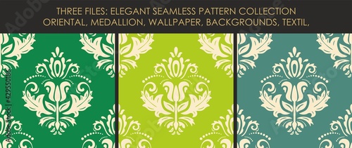 Seamless classic elegant pattern in three green alternatives. Vector illustration. EPS10.
