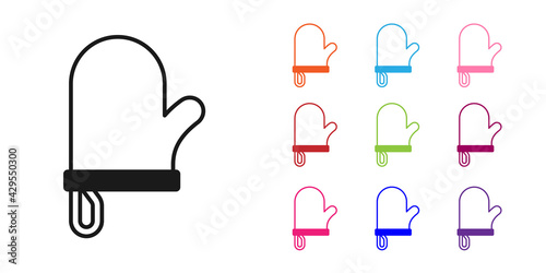 Black Oven glove icon isolated on white background. Kitchen potholder sign. Cooking glove. Set icons colorful. Vector