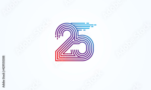 25 Number Logo, number 25 monogram line style, usable for anniversary, business and tech logos, flat design logo template, vector illustration