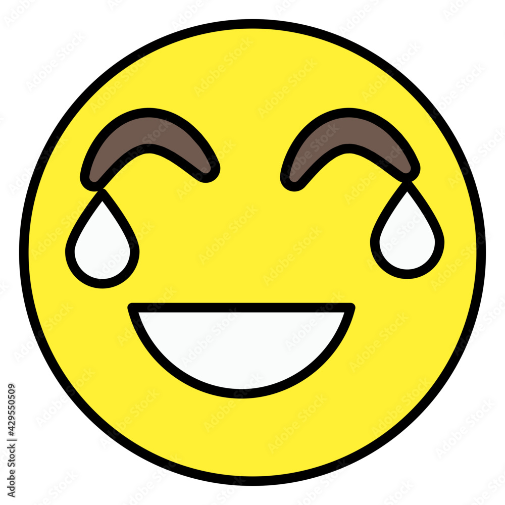 Emoticon face with smile and tears denoting joy emoji icon Emoticon face with smile and tears denoting joy emoji icon