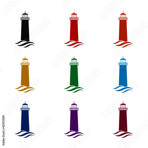 Lighthouse icon isolated on white background color set
