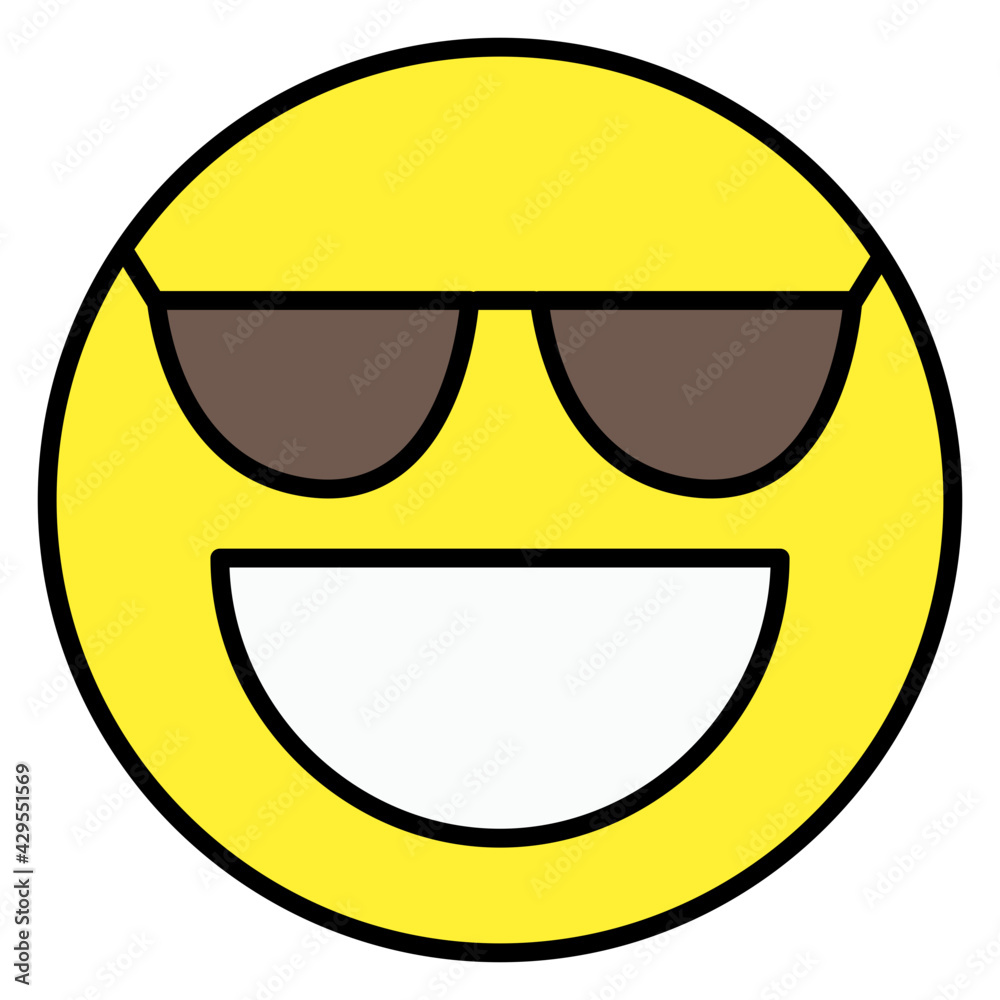 Emoticon face with sunglasses, icon of cool emoji Emoticon face with sunglasses, icon of cool emoji