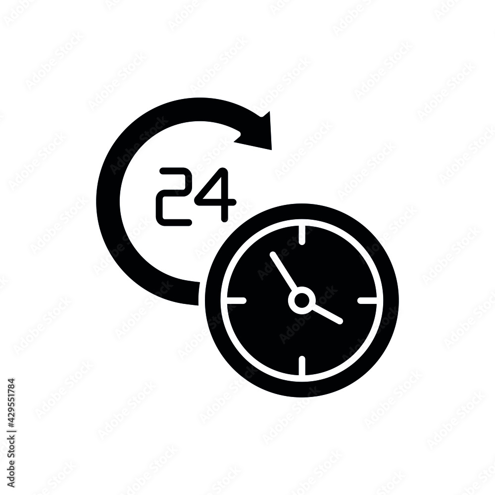 24 hours a day glyph icon. Time management. Thin line customizable illustration. Contour symbol. Vector isolated outline drawing. 24 hours a day glyph icon. Time management. Thin line customizable illustration. Contour symbol. Vector isolated outline drawing.