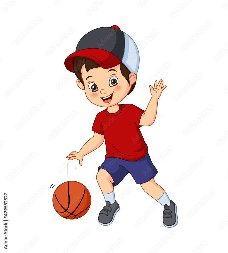Cartoon cute little boy playing basketball Cartoon cute little boy playing basketball