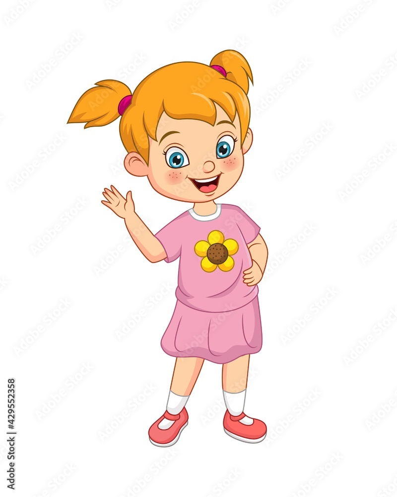 Cartoon cute little girl waving hand Cartoon cute little girl waving hand