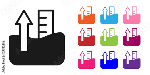 Black Rise in water level icon isolated on white background. Set icons colorful. Vector