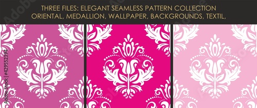 Elegant collection with seamless wallpaper, background patter in three alternatives. Vector illustration. EPS10.