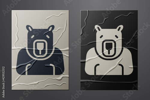 White Polar bear head icon isolated on crumpled paper background. Paper art style. Vector