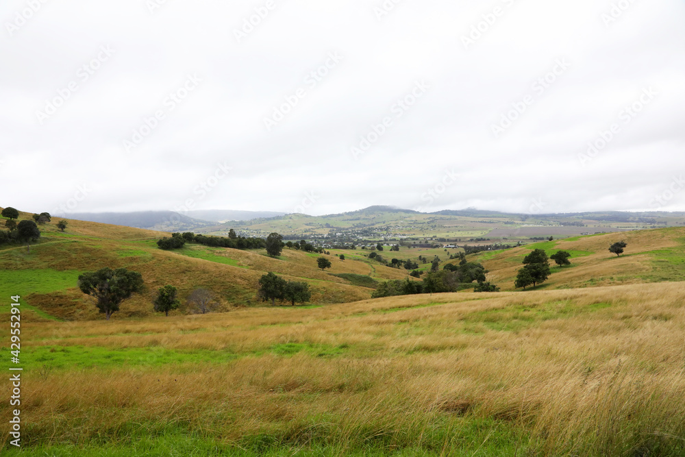 Views of the country town of Killarney in Queensland Australia.  With rolling hills and green paddocks