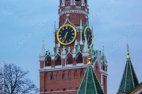 Spasskaya Tower on Red Square, the symbol of Russia. Moscow, Russia.