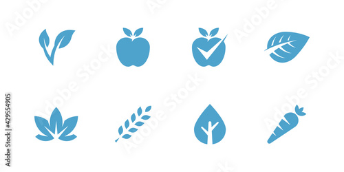 Set of vegan organic bio icons. 