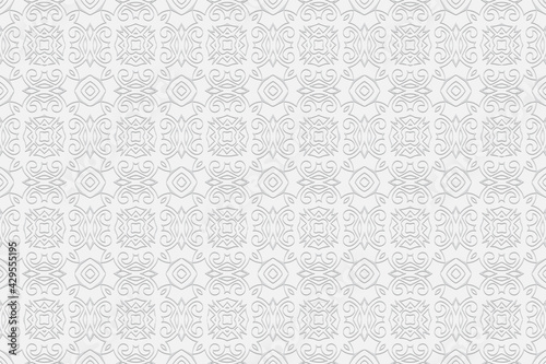 3d volumetric convex geometric white background. Ethnic relief figured unique ornament based on traditional Islamic pattern. Design for presentations, websites, textiles, stained glass, coloring.