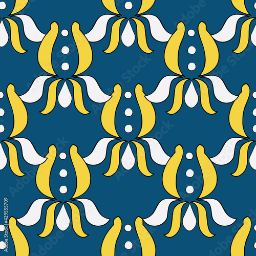 Vector dark blue background Brittany celtic, Breton trational folklore symbols seamless pattern. Seamless pattern background