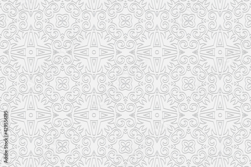 3d volumetric convex geometric white background. Ethnic embossed oriental stylish ornament based on traditional Islamic pattern Design for presentations, websites, textiles, coloring. © swetazwet