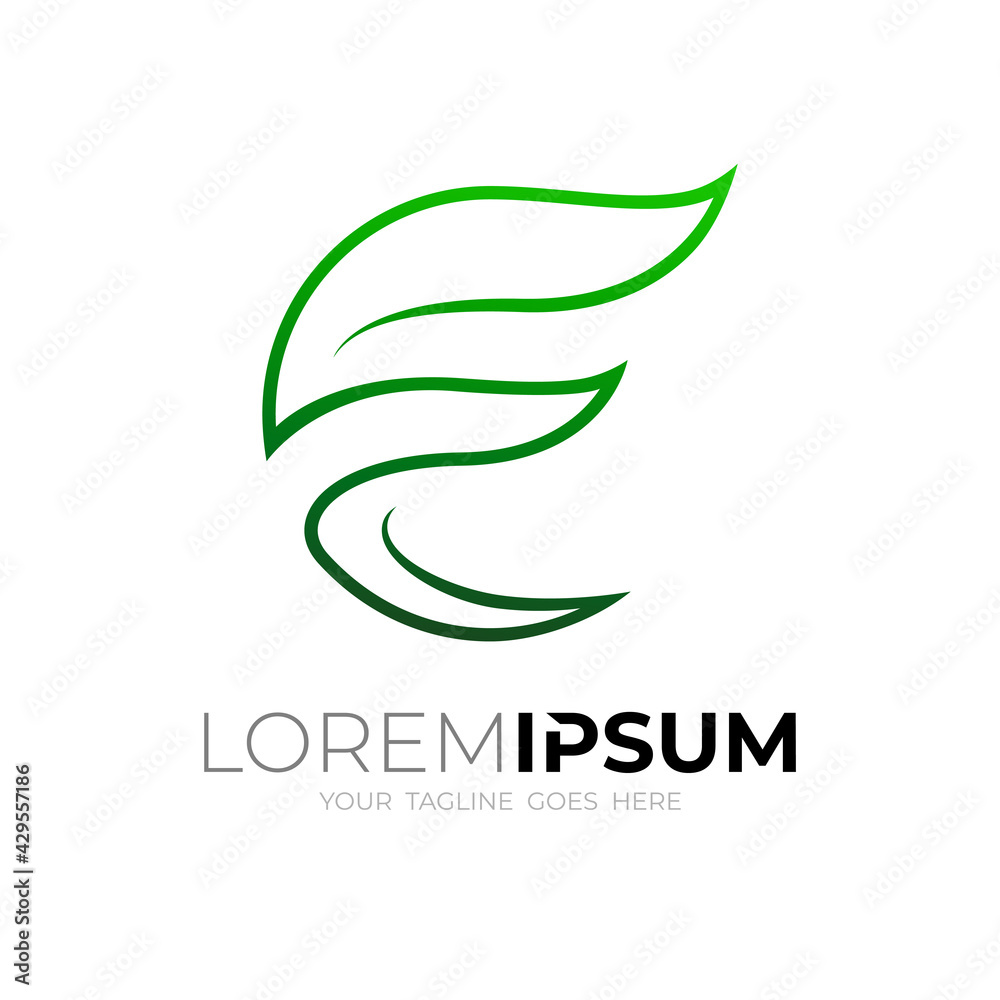Abstract F logo and leaf design nature, line logo and green color Abstract F logo and leaf design nature, line logo and green color